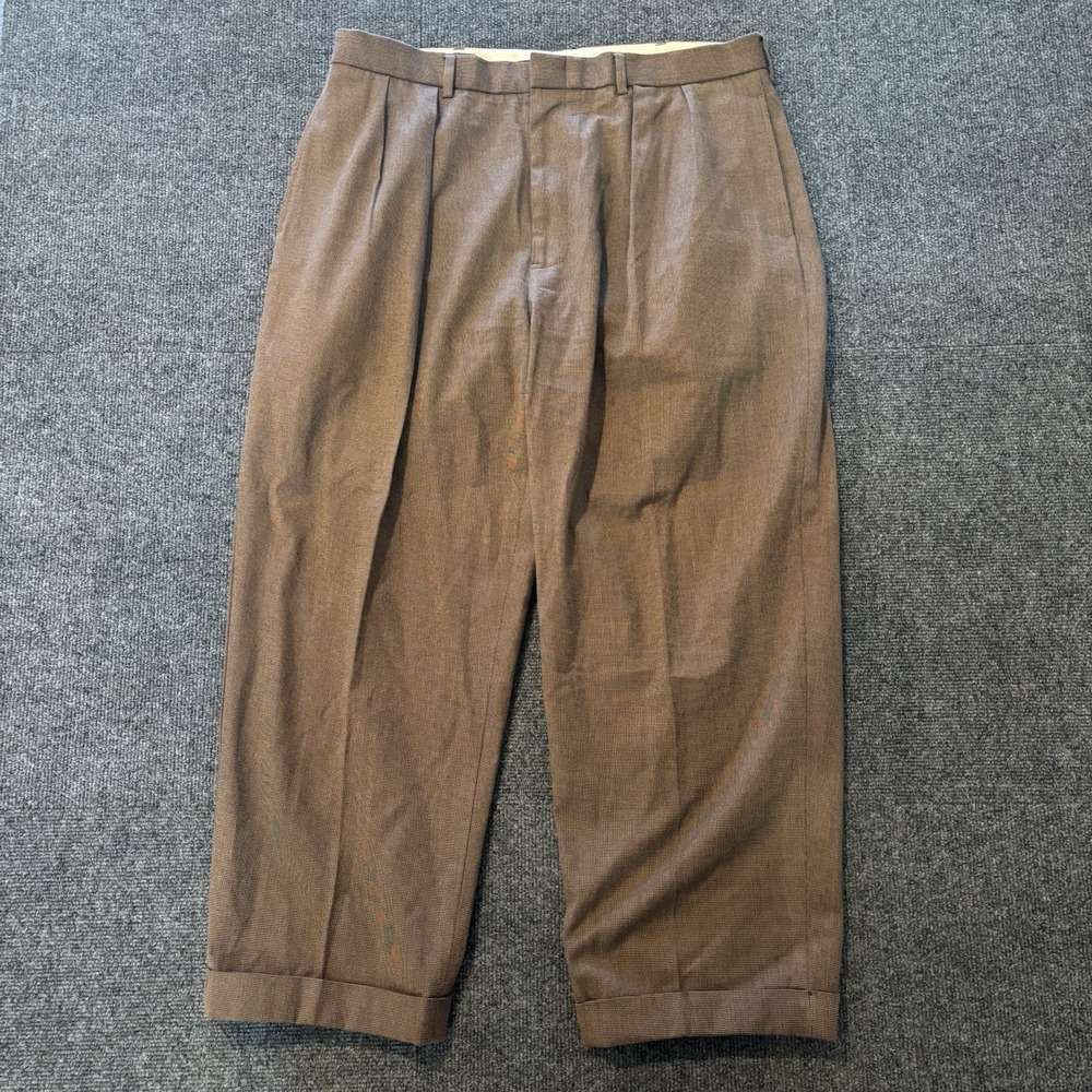 Vintage Polo Ralph Lauren Mens 38x30 Pleated Cuffed Dress Pant Brown Houndstooth